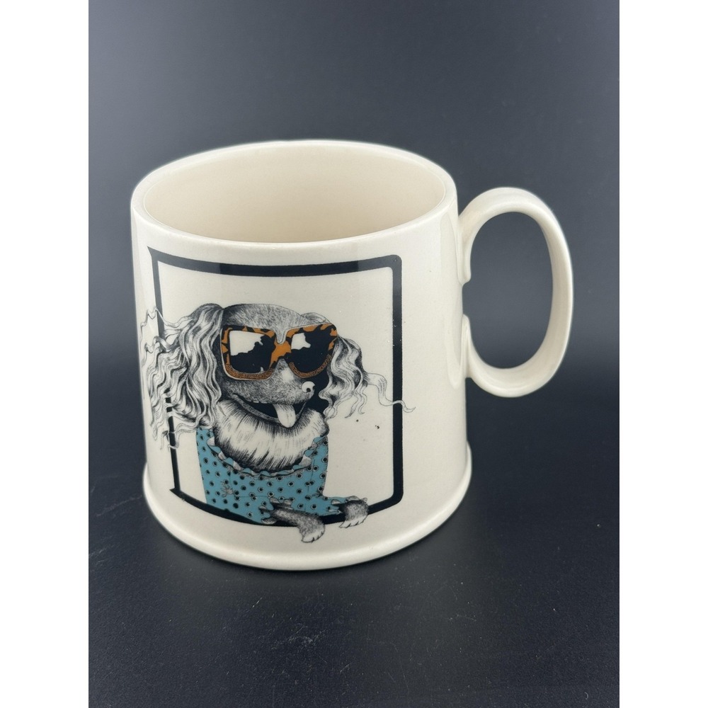 Anthropologie White Ceramic D is for Dog Mug Drawing Florence Balducci Eclectic